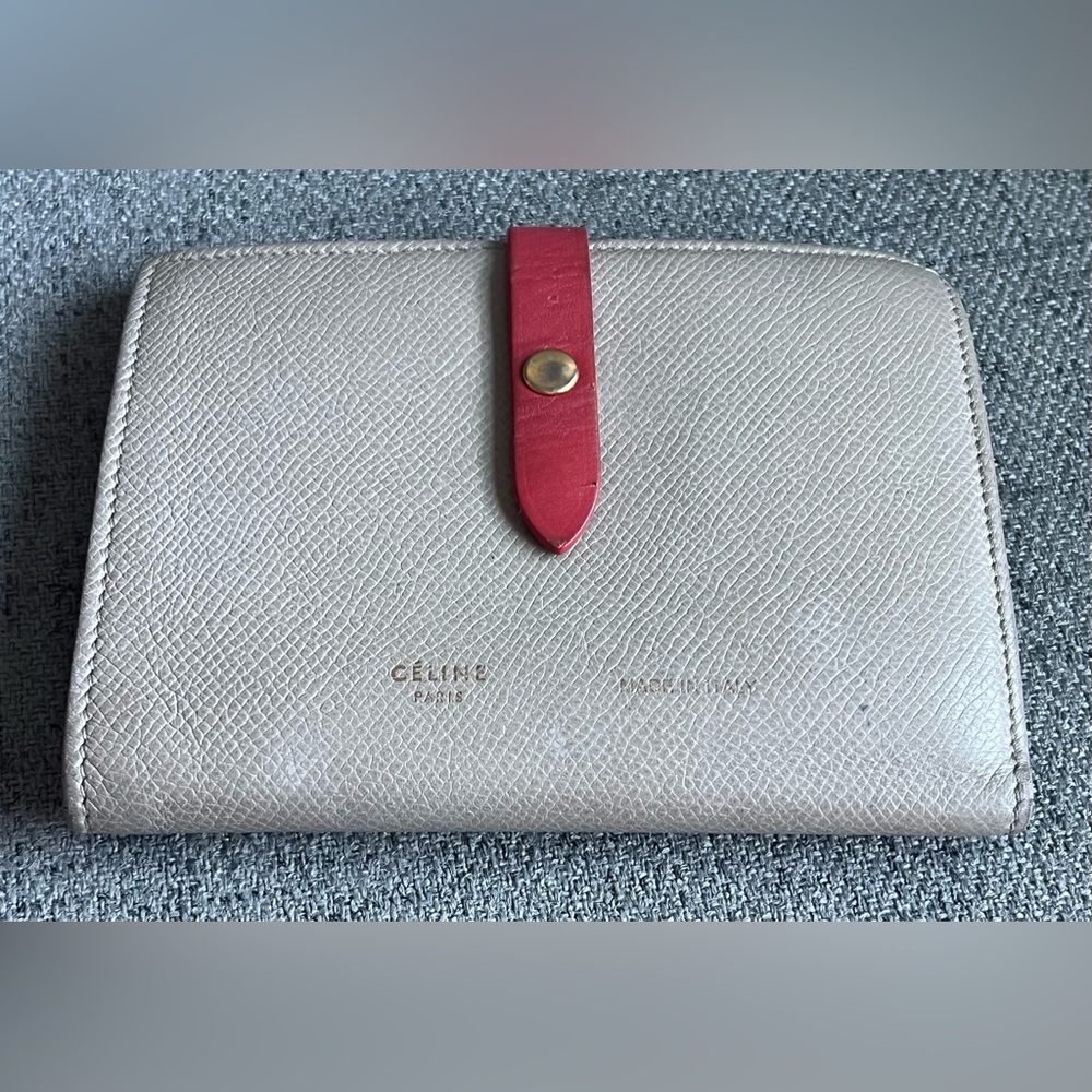 Celine Beige Wallet with Red Strap
